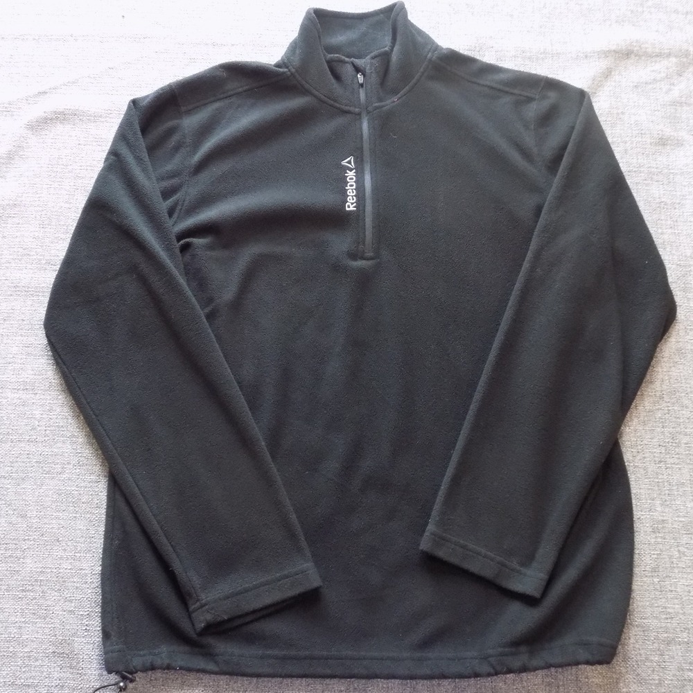Reebok Fleece Pullover Mens Small Black Good Quarter Zip Adjustable Hem 1687